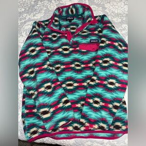 Patagonia Teal and Pink Patterned Fleece